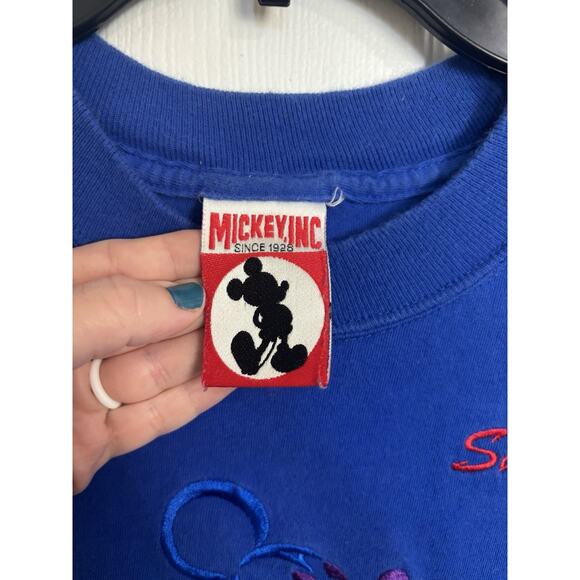 Vtg 90s Disney Embroidered Mickey Mouse Blue T-shirt Size Large Mickey Inc - Picture 3 of 6